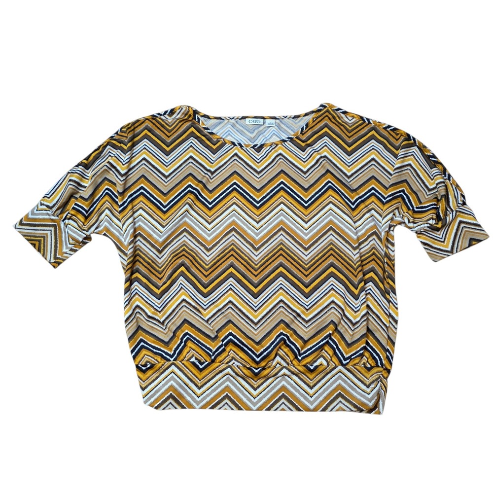 Cato Top Brown Chevron Zigzag Print Dolman Sleeve‎ Blouse Stretch Size L